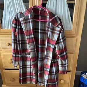Plaid Coat with Red and Brown Accents-light weight